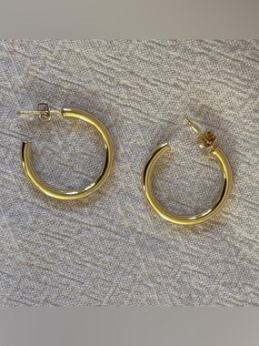 Gold Tone Hoop Earrings Medium Thick Hoops Brass Base